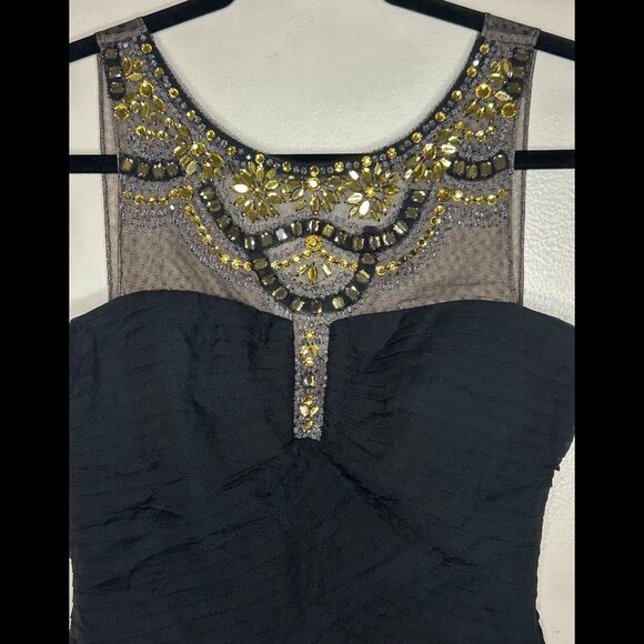 BCBGMAXAZRIA Black Silk Sleeveless Beaded Julissa Cocktail Dress Sz 0 - Picture 3 of 4